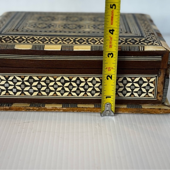 Middle Eastern Moroccan Moorish Inlaid Wooden Trinket Jewelry Box Side Hinge - Picture 11 of 16